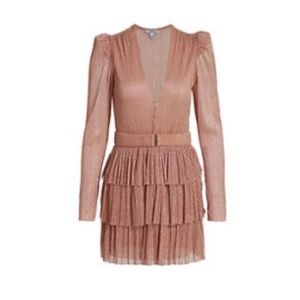 Sabina Musayev Carry Metallic Foil Ruffled Minidress